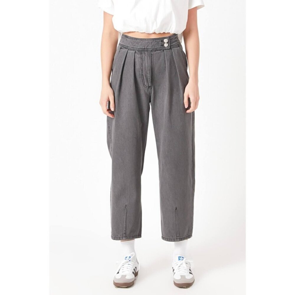 Grey Lab Waist Barrel Leg Denim High Waisted Straight Pants MEDIUM in Gray